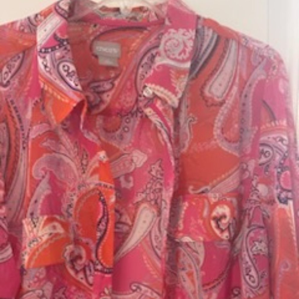 No Iron Stretch 3/4 Sleeve Paisley Shirt
